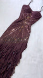 Brown Beautiful A-line Spaghetti Straps Exquisite Beaded Chiffon Long Ball Gown Evening Dress HZ1023