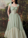 Green Retro Elegant Sweetheart Neck Long School Chiffon Tulle Ball Dress Evening Dress Birthday Party Dress Bridesmaid Dress HZ1023