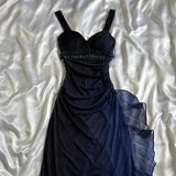 Dark blue shiny elegant exquisite beaded long chiffon prom dress, evening dress, party dress, graduation dress HZ1023