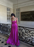 Pink Purple Sexy A-Line Spaghetti Strap Maxi Party Ball Gown Evening Dress HZ1023