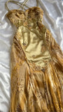 Gold Gorgeous Beautiful Charming Elegant Exquisite Floral Beaded Strapless Long Satin Chiffon Ball Gown Evening Dress Party Dress Prom Dress HZ1023