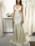 Ivory Long Satin Rhinestone Embellished Ball Gown Evening Dress Bridal Wedding Dress HZ1023