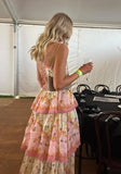 Orange fashion sweet floral layered lace long prom dress evening gown garden party dress HZ1023