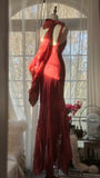 Red Romantic Fashion Elegant Exquisite Lotus Gold Beaded Long Chiffon Fishtail Skirt Mermaid Slim Ball Gown Evening Dress Birthday/Wedding Guest/Holiday Party Dress Prom Dress Valentine's Day Date Dress HZ1023