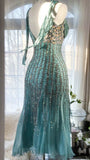 Green Luxury Gorgeous Retro Fashion Exquisite Tassel Beaded Mid-Length Chiffon Ball Gown Birthday Party Dress Evening Dress Prom Dress HZ1023