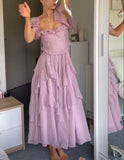 Purple Vintage Elegant Fashion Long Tulle Chiffon Ball Gown Evening Dress Wedding Guest Dress Birthday Party Dress HZ1023