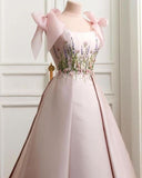 Pink Gorgeous Exquisite Floral Long Satin Formal Custom Prom Dress Evening Gown HZ1023