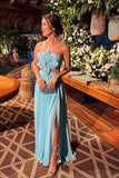 Blue suspender waist chiffon fashion unique design long evening dress party dress HZ1023
