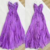 Blue Vintage Elegant V Neck Exquisite Embroidery Applique Beading Long Chiffon prom dress Evening Gown Party Dress HZ1023