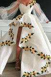 White yellow three-dimensional flower heart-shaped neckline long ball gown evening dress wedding dress HZ1023