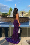 Purple Fashion Sexy Shiny Backless Long Floor Length Train Sequined Ball Gown, Evening Gown, Party Dress HZ1023