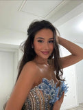 Gorgeous beaded sexy elegant V-neck low-cut long slit prom dress evening gown party dress HZ1023