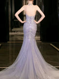 Blue gorgeous shiny beautiful off-shoulder exquisite beading long tulle mermaid slim fishtail skirt ball gown formal evening gown wedding dress HZ1023
