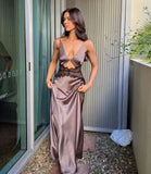 Ivory White Sexy Hollow Lace Long Elegant prom dress Evening Dress Party Dress HZ1023