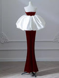 Burgundy Fashion Elegant Mermaid Off-shoulder Long Slim Velvet prom dress Evening Dress Party Dress HZ1023