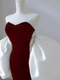 Burgundy Fashion Elegant Mermaid Off-shoulder Long Slim Velvet prom dress Evening Dress Party Dress HZ1023
