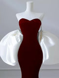 Burgundy Fashion Elegant Mermaid Off-shoulder Long Slim Velvet prom dress Evening Dress Party Dress HZ1023