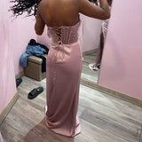 Pink/green/blue Gorgeous Shiny Exquisite Beaded Long Slit Elegant Sexy Ball Gown Evening Dress Party Dress HZ1023