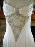 Pure white gorgeous exquisite elegant spaghetti straps long satin floor-length trailing prom dress evening dress wedding dress HZ1023