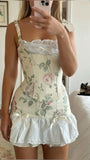 Ivory Sweet Cute Floral Lace Short Two Piece Mini Party Dress Vintage Homecoming Dress HZ1023