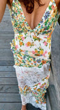 Beige light color floral spaghetti strap backless V-neck long fashionable and elegant lace prom dress evening dress party dress HZ1023