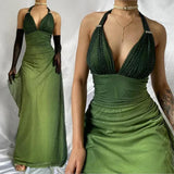 Green shiny elegant strap gradient long chiffon ball gown prom dress evening dress party dress HZ1023