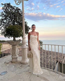 Ivory Tulle Spaghetti Strap Elegant Long Evening Gown Party Dress HZ1023
