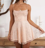 Rose Gold/Light Pink Sparkly Princess Dress Sequin Short Prom Dress Birthday Party Dress Homecoming Dress HZ1023