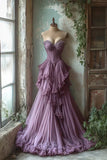 Purple Fashion Elegant Exquisite Beaded Long Tulle Ball Gown Evening Dress HZ1023