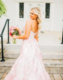 Pink Sweet Heart Neck Beautiful Floral Long Satin Ball Gown Evening Dress Party Dress HZ1023