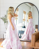 Pink Sweet Heart Neck Beautiful Floral Long Satin Ball Gown Evening Dress Party Dress HZ1023