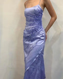 Purple Fashion Exquisite Floral Beading Elegant Spaghetti Strap Long Satin Ball Gown Evening Dress Party Dress Prom Dress HZ1023