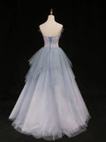 Blue Gorgeous Exquisite Beading A-line Tulle Long Prom Gown Evening Gown Formal Graduation Dress HZ1023