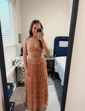 Nude elegant spaghetti strap long tulle tiered ball gown formal evening dress party dress HZ1023