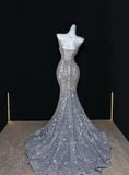 Silver gorgeous shiny fashion long sequin mermaid floor length fishtail dress prom dress, evening dress, party dress HZ1023