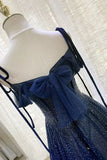 Dark blue gorgeous shiny sequins long elegant tulle ball gown evening dress HZ1023