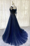 Dark blue gorgeous shiny sequins long elegant tulle ball gown evening dress HZ1023