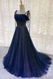 Dark blue gorgeous shiny sequins long elegant tulle ball gown evening dress HZ1023