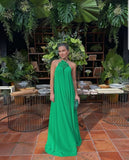Green simple fashion suspenders long chiffon evening dress ball gown wedding guest party dress HZ1023