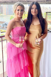 Hot pink elegant fashion long layered tulle bodycon princess ball gown evening dress HZ1023