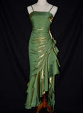 Blue shiny stylish elegant spaghetti straps long satin ball gown evening dress party dress HZ1023