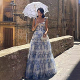 Pink/Blue Sweet A Line Floral Chiffon Long Elegant Floor Length Ball Gown Evening Gown Wedding Party Gown Prom Gown Graduation Gown HZ1023