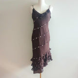 Brown Fashion Elegant Pink Delicate Floral Beading Spaghetti Straps Long Elegant Chiffon Ruffles prom dress Evening Dress Party Dress HZ1023