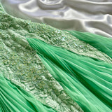 Mint Green Shiny Charming Stunning Unique Fashion Beautiful Elegant Delicate Lace Long Lace Sequin Fairy Ball Gown Evening Gown Birthday Party Gown Prom Gown HZ1023