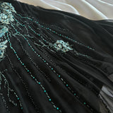 Black gorgeous fashion elegant exquisite green floral beading spaghetti straps long chiffon ball gown evening dress party dress prom dress HZ1023