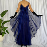 Moonlight blue fashion retro elegant exquisite beading long chiffon tulle ball gown evening dress party dress prom dress HZ1023