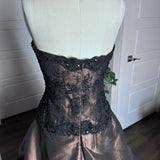 Black Brown Vintage Fashion Stunning Elegant ExquisiteLace Beaded Long Satin Formal Prom Dress Evening Dress Birthday Party Dress Ball Gown Graduation Dress HZ1023