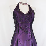 Purple Vintage Fashion Ombre Beaded Empire Waist Halter Long Elegant Prom Gown Evening Gown Party Dress HZ1023