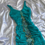 Turquoise Stunning Vintage Gorgeous Exquisite Floral Beaded Straps Long Chiffon Ball Gown Evening Dress Party Dress Prom Dress HZ1023
