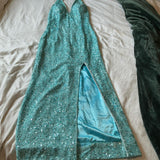 Blue fashion elegant suspenders exquisite beaded long sequined prom dress evening dress party dress HZ1023